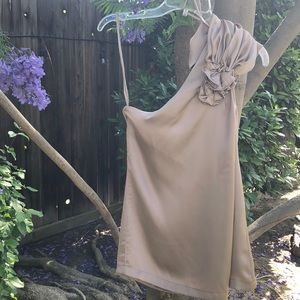 Tan silky top sexy one shoulder
